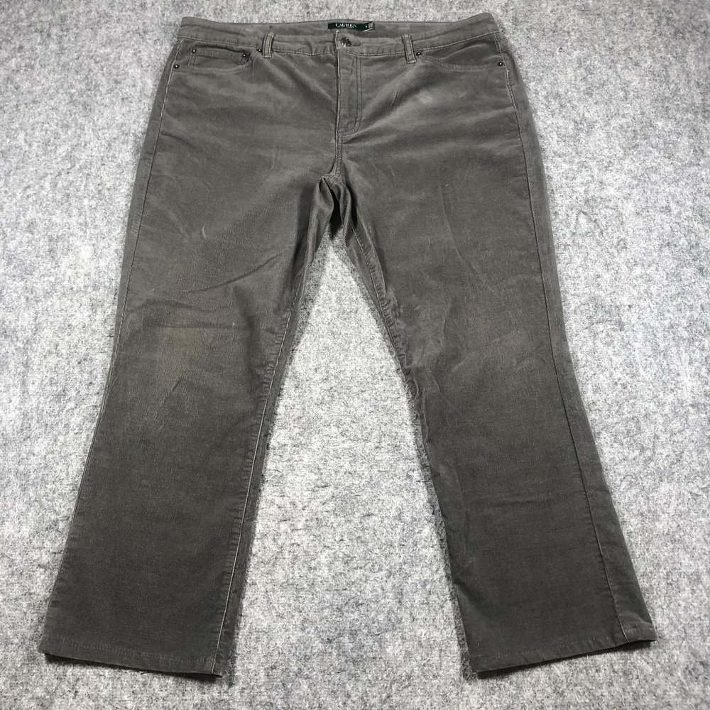 Lauren Ralph Lauren Pants Womens 16 Gray Corduroy Straight Leg Stretch Casual
